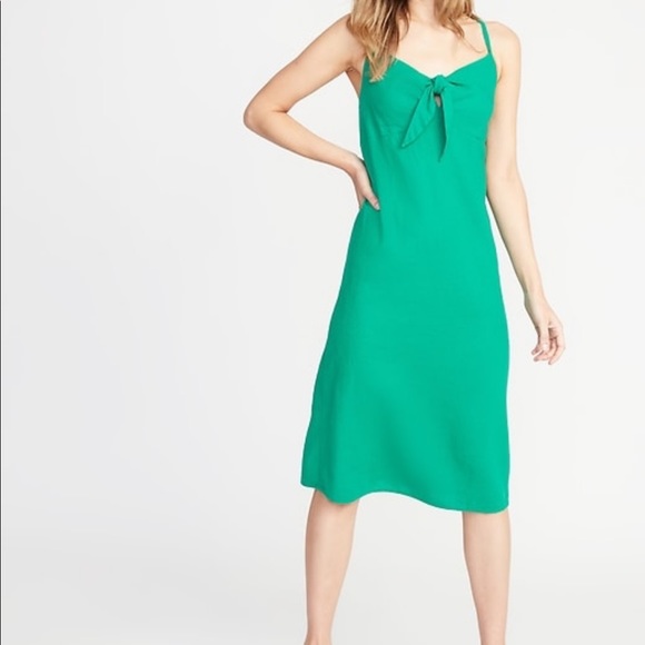 Linen green midi dress - Picture 1 of 3